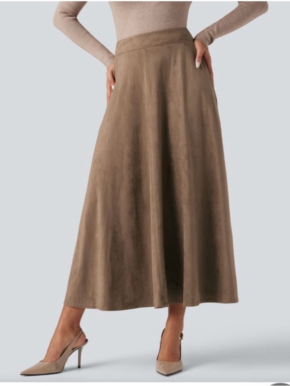 HALARA NWT High Waisted Suede Midi Casual Flare Skirt with Pockets